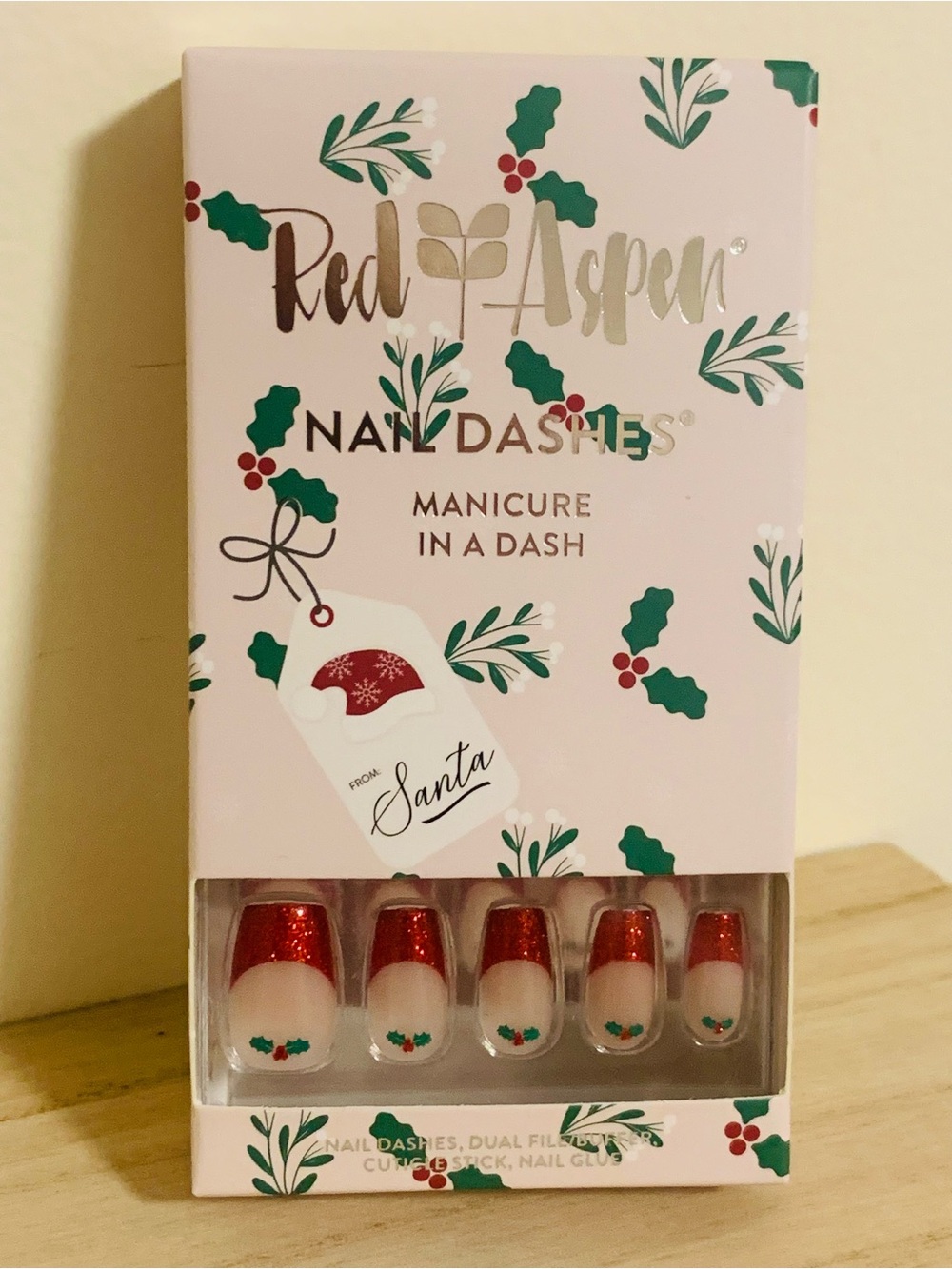 Red Aspen Nail Dashes Holiday Press-On Nails - Red & White